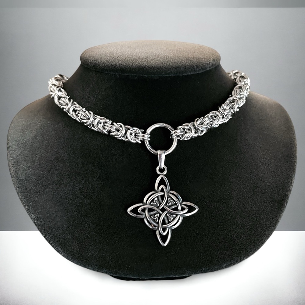 Handmade chain stainless steel bizantine maille link with celtic knot cross - Picture 10 of 12